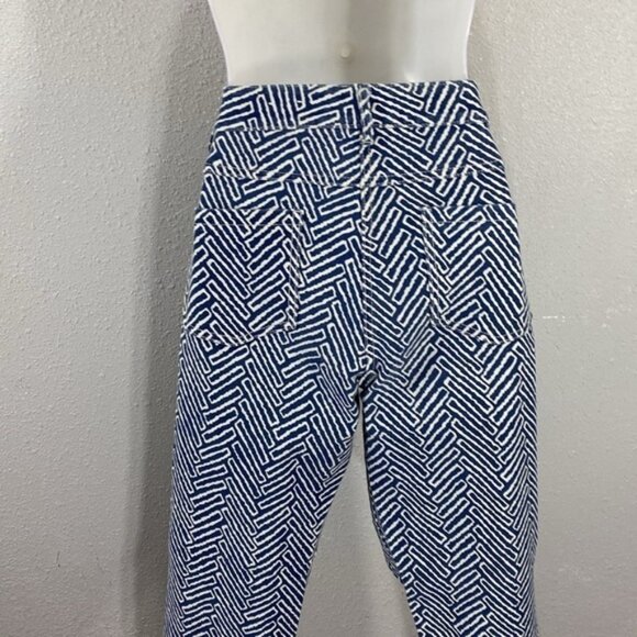 J. McLaughlin Lexi Blue White Printed Herringbone Jeans 6 - Picture 8 of 9